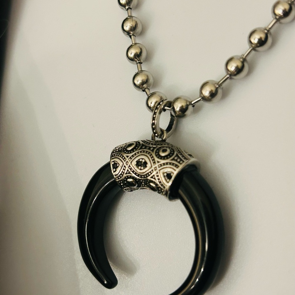 Maori Tiger tooth pendant necklace ball chain stainless steel and sterling